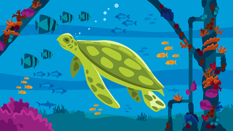Illustration of a sea turtle underwater
